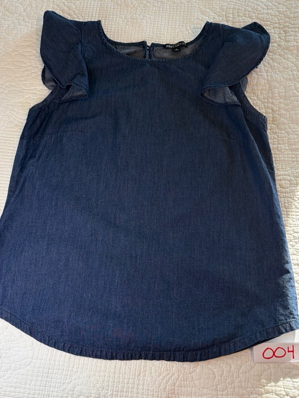 Dark Blue Ruffle Sleeve Denim Tank